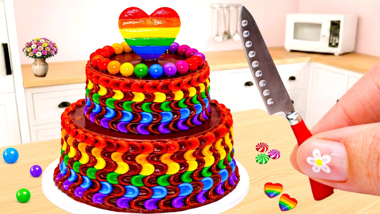 Mini Rainbow Chocolate Heart Cake Recipes 🌈💖 Satisfying Tiny Rainbow Cake Decorating | Amazing Cake