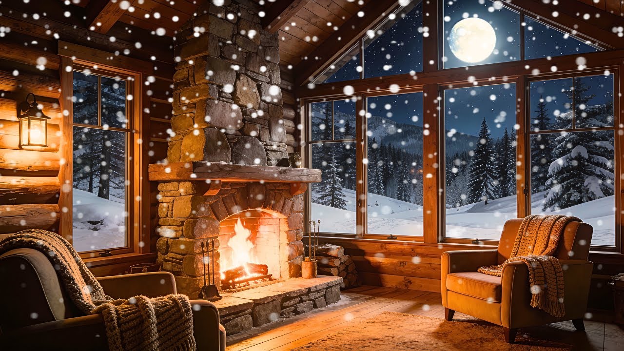 Relaxing Winter Music ❄️ Peaceful Fireplace & Piano 🔥 Cozy Cabin Ambience