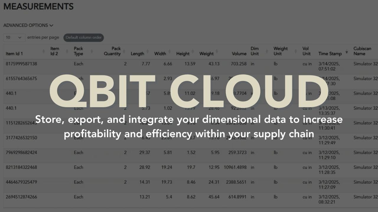 Cubiscan Dimensioning Software | Qbit Cloud Demo