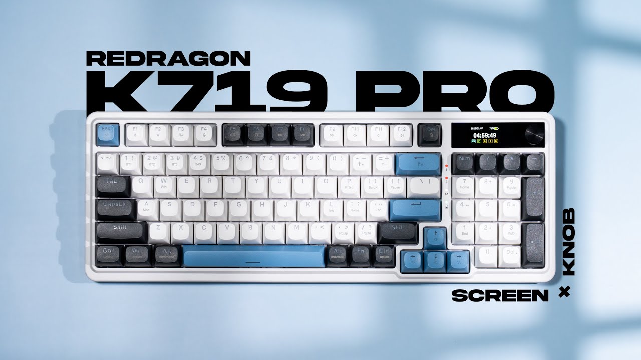 Клавиатура Redragon GALATIN K719 Pro (белая и синяя) за 70 долларов с экраном и регуляторами | Об...