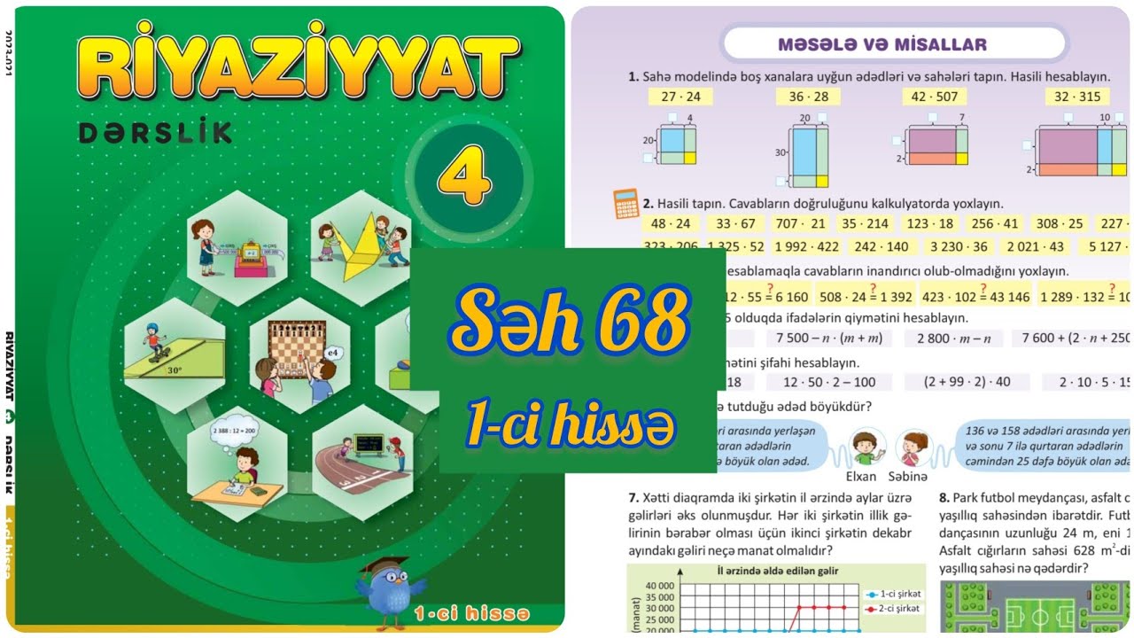 4-cü sinif Riyaziyyat dərslik səh 68. 1-ci hissə. Məsələ və misallar