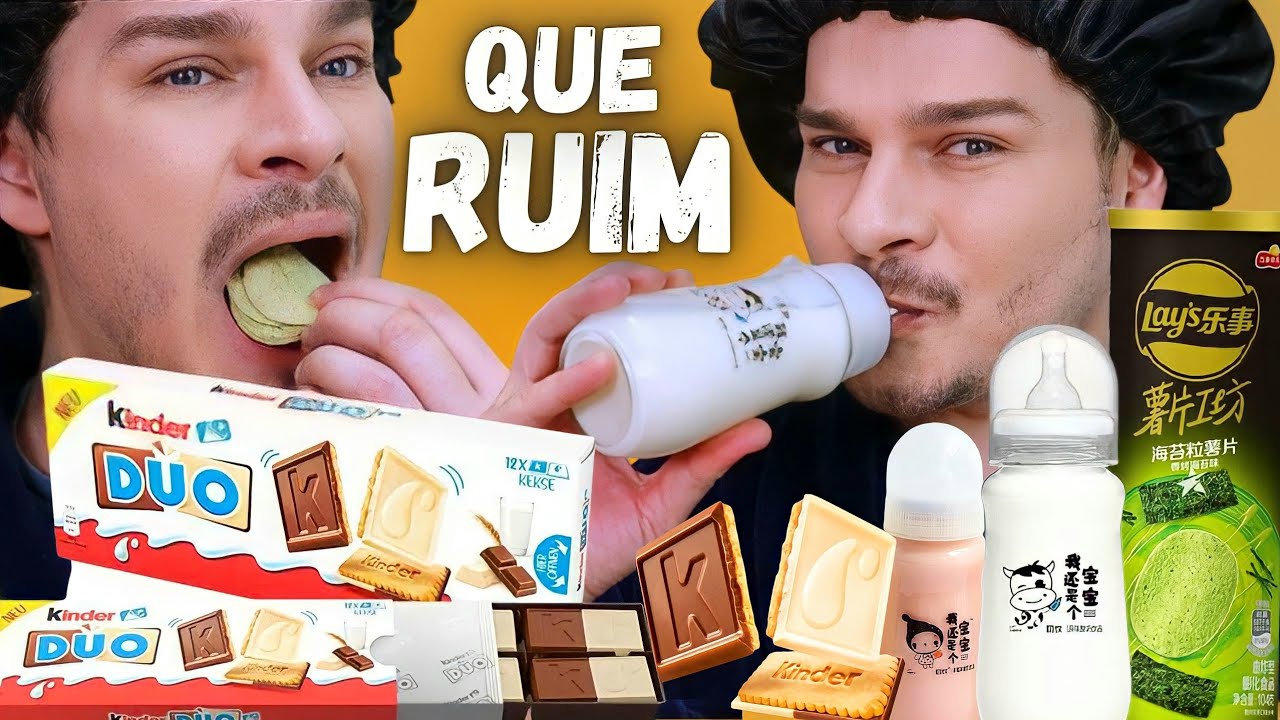 PROVANDO COMIDAS IMPORTADAS /CHOCOLATE KINDER DUO, BATATA LAYS DE ALGAS MARINHAS, MAMADEIRA DA CHINA