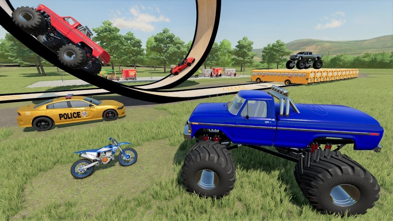 Stuntman jumps Monster Truck on dangerous ramp | Farming Simulator 22