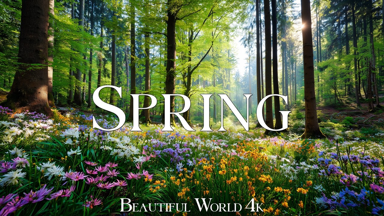 Enchanted Spring Forest 4K – Fresh Leaves, Birdsongs & Tranquil Piano Music