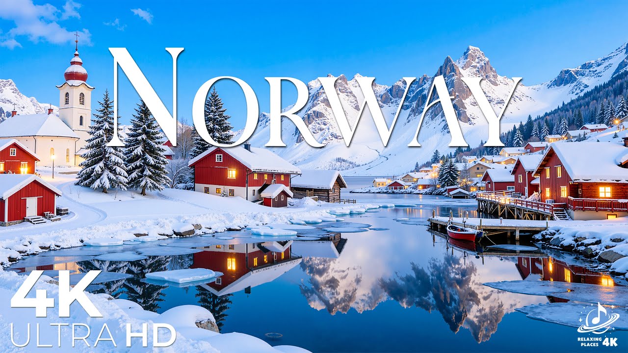 Зимняя Норвегия 4K | Заснеженные фьорды, уютные красные домики и арктическое спокойствие