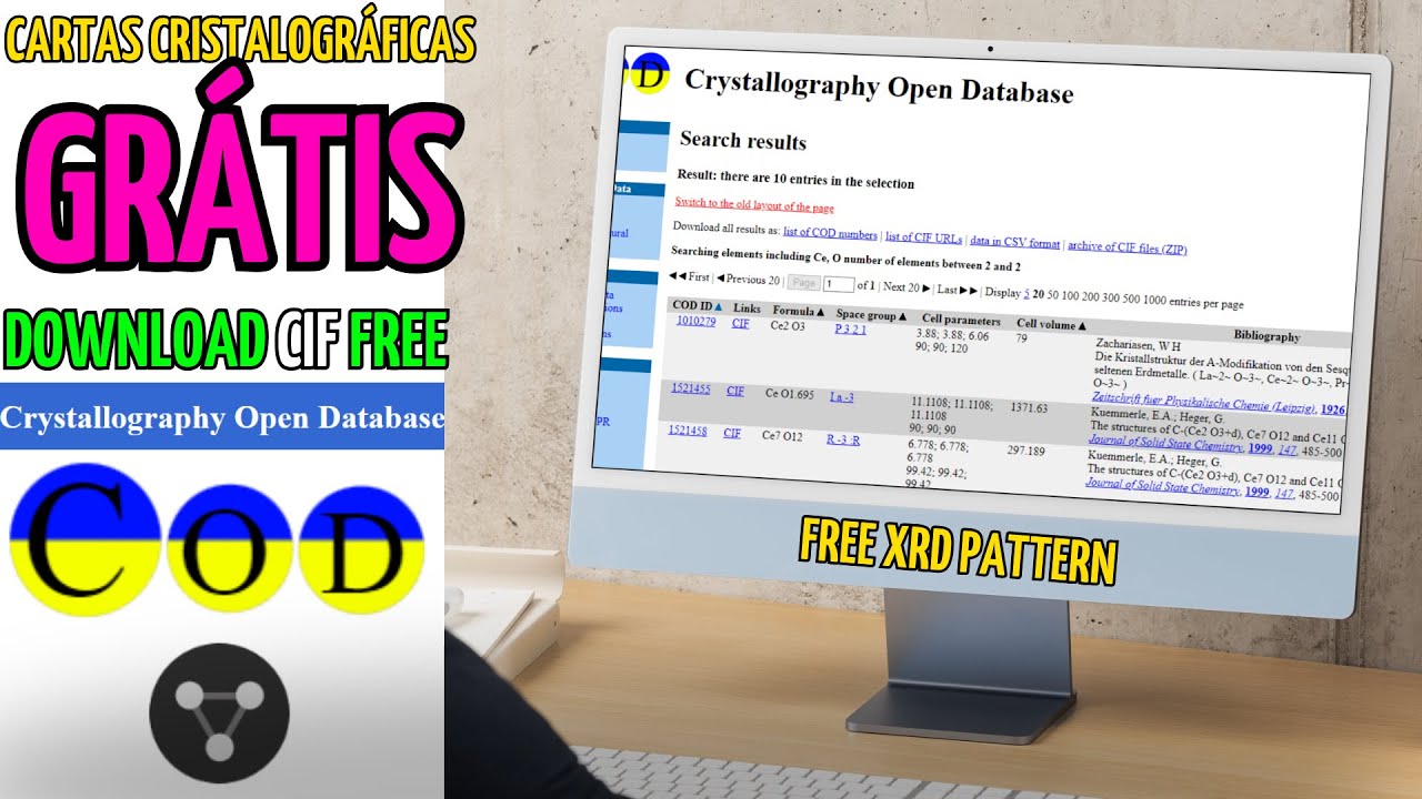 Como BAIXAR Padrões ou Referências Cristalográficas Grátis | CRYSTALLOGRAPHY OPEN DATABASE | COD