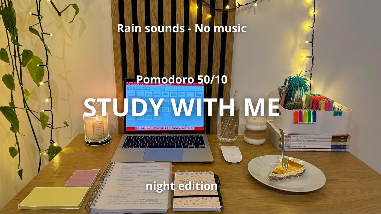 2 HOUR STUDY WITH ME / Pomodoro 50/10 / Background noise, Rain Sounds, No Music / COZY VIBE