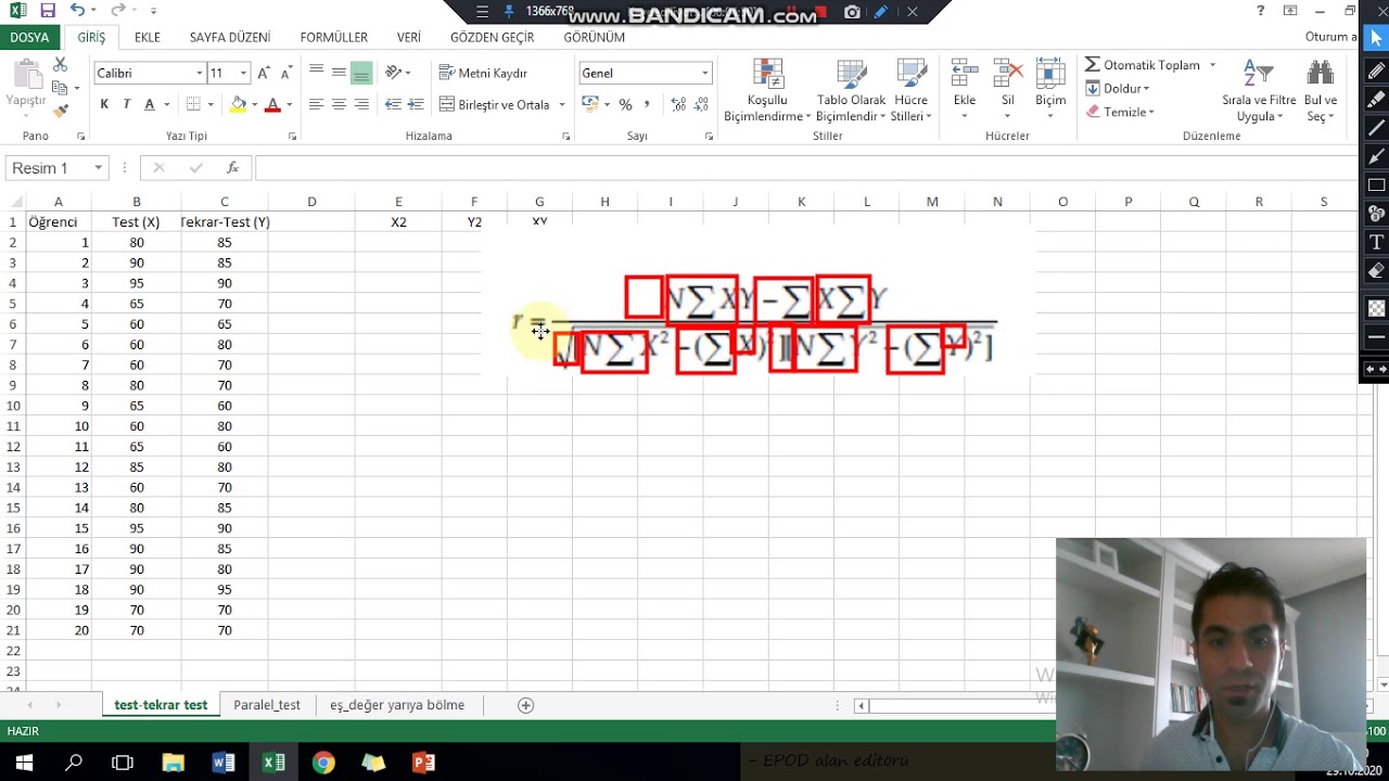Excel ile G&uuml;venirlik Hesaplama - Test-tekrar Test/Paralel Test/Yarıya B&ouml;lme 1