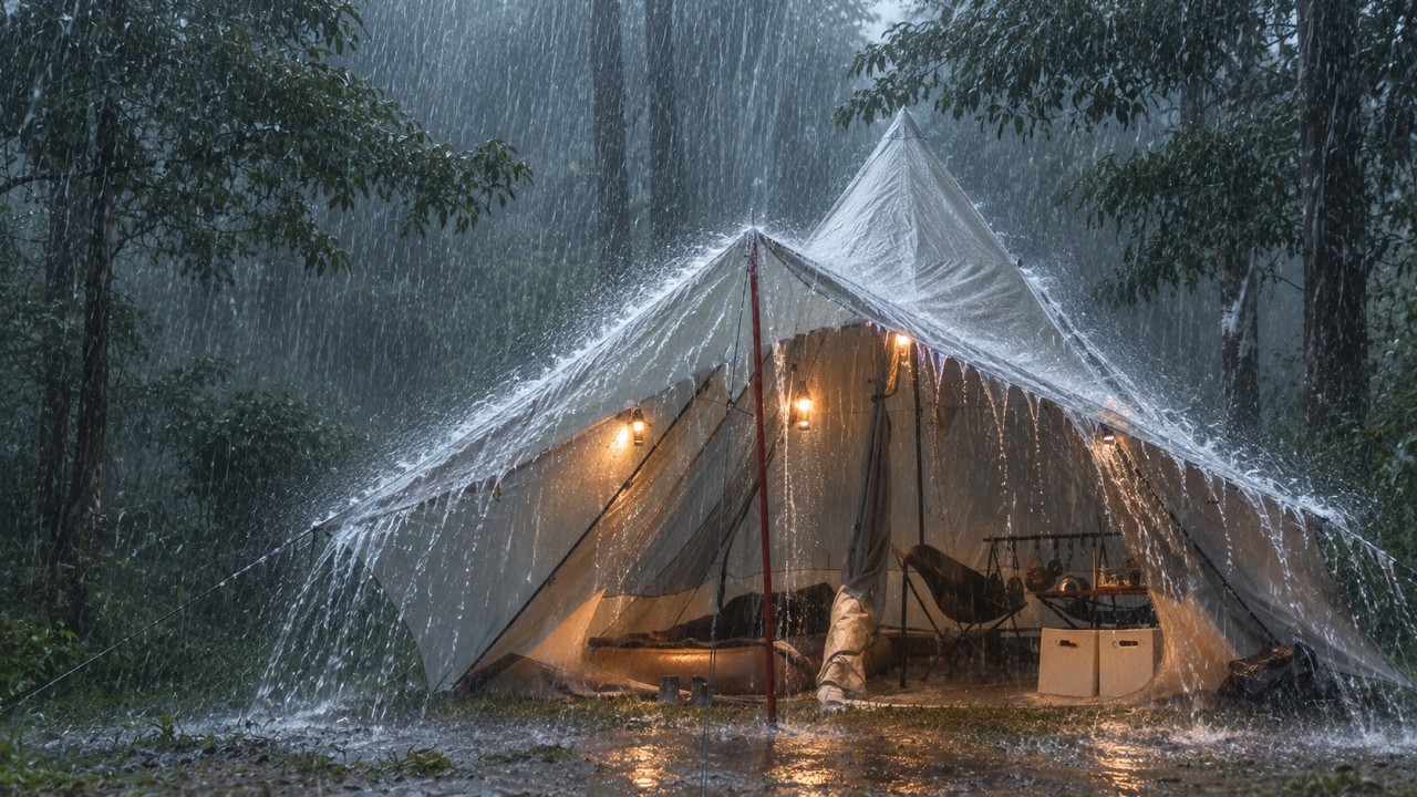 AMAZING‼️CAMPING IN HEAVY RAIN ‼️ STORM outside &ndash; COMFORTABLE inside warm tent ⛺️