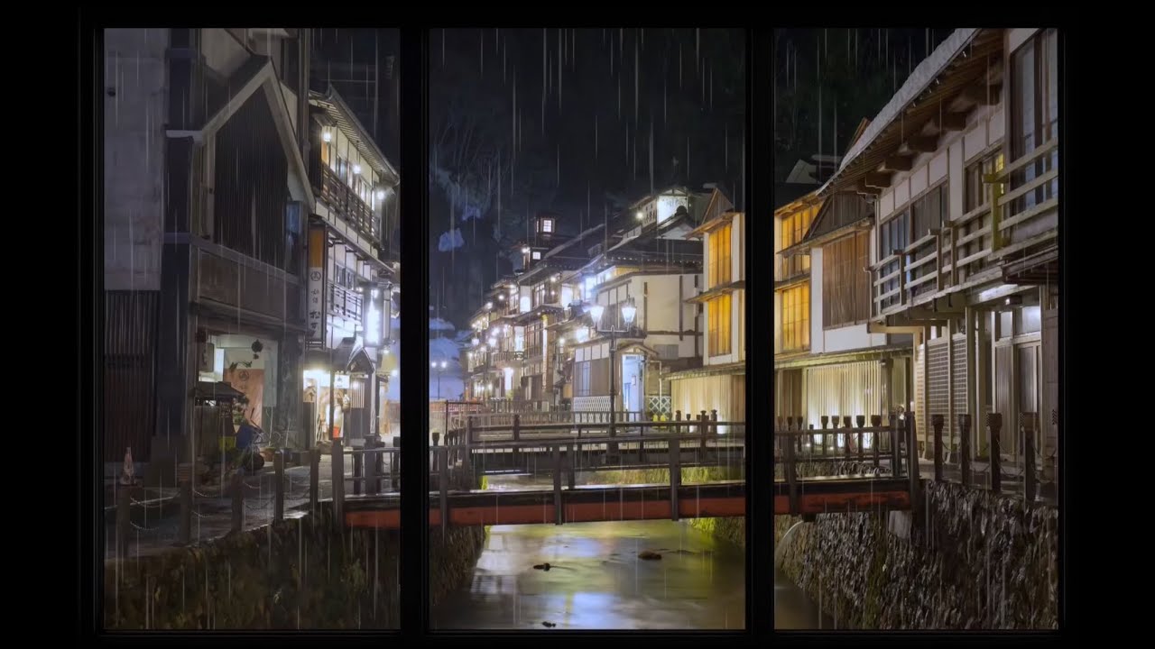 Window View | Relaxing rainy riverside city ambience