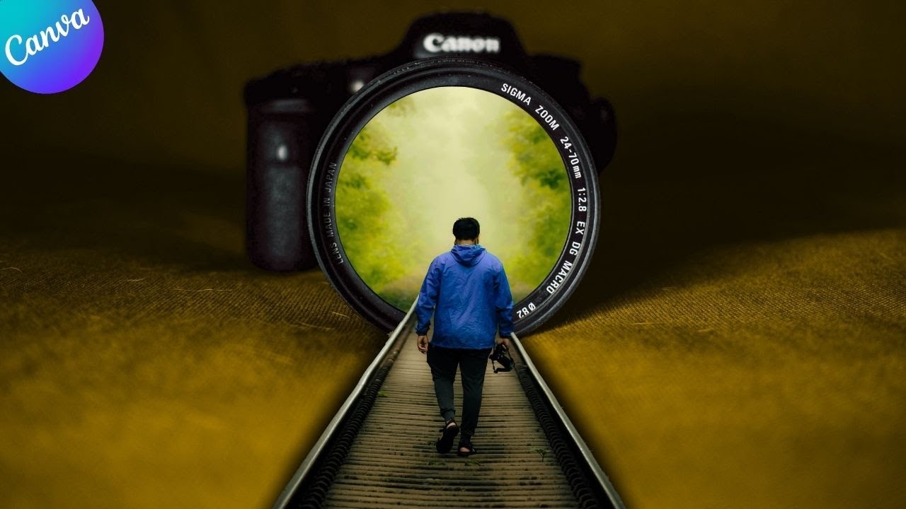 Фотоманипуляция с эффектом «рельсы внутри иллюзии» в Canva | Урок по созданию 3D-эффекта «выброса»