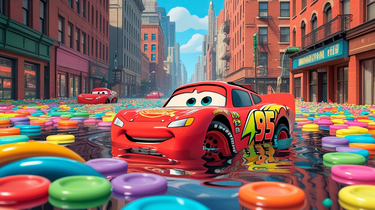 MEGA BUBBLE GUM FLOOD vs LIGHTNING MCQUEEN & PIXAR CARS in BeamNG.drive
