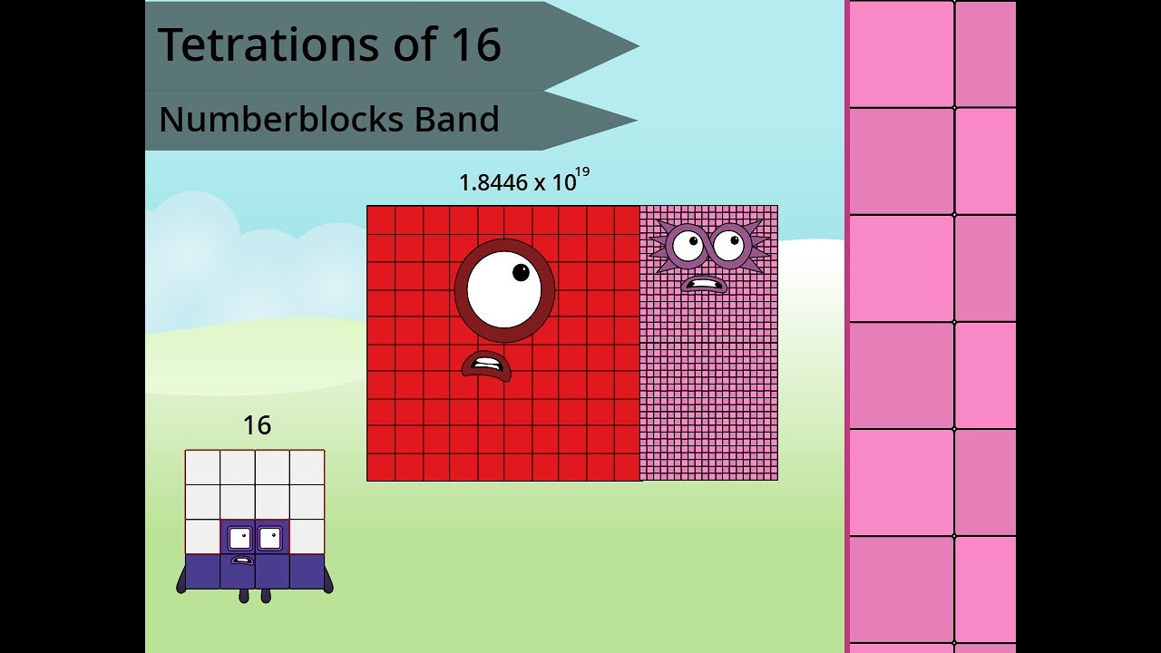 Tetrations of 16 Numberblocks Band