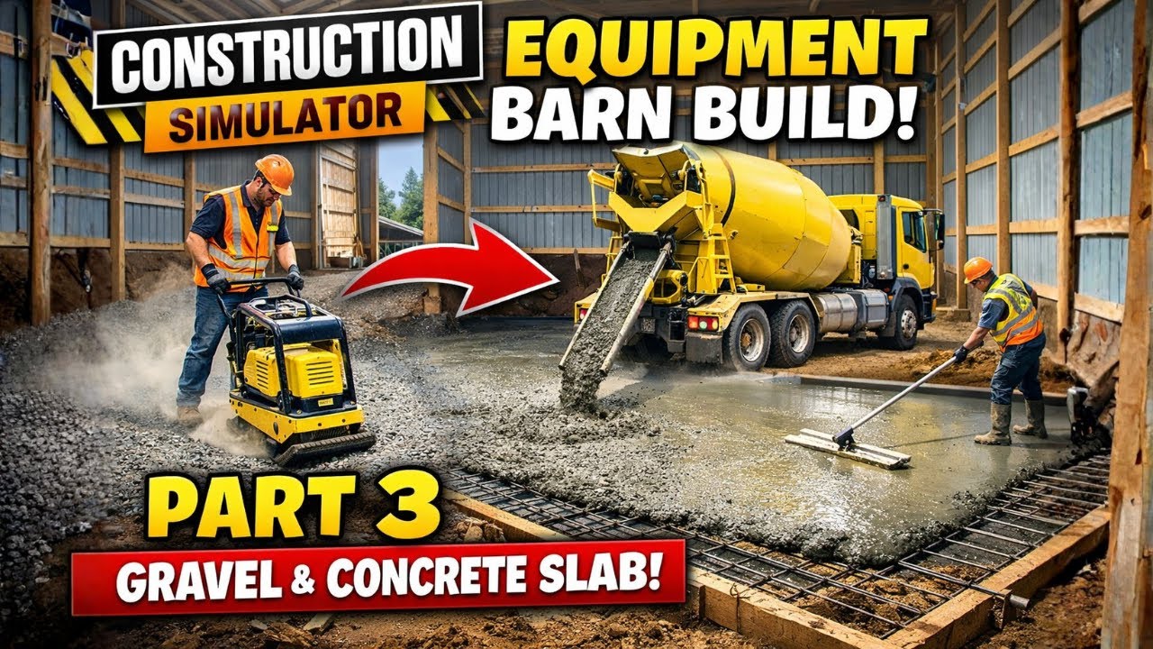 Equipment Hall Barn Build Part 3 – Compacting Gravel & Pouring the Concrete Slab