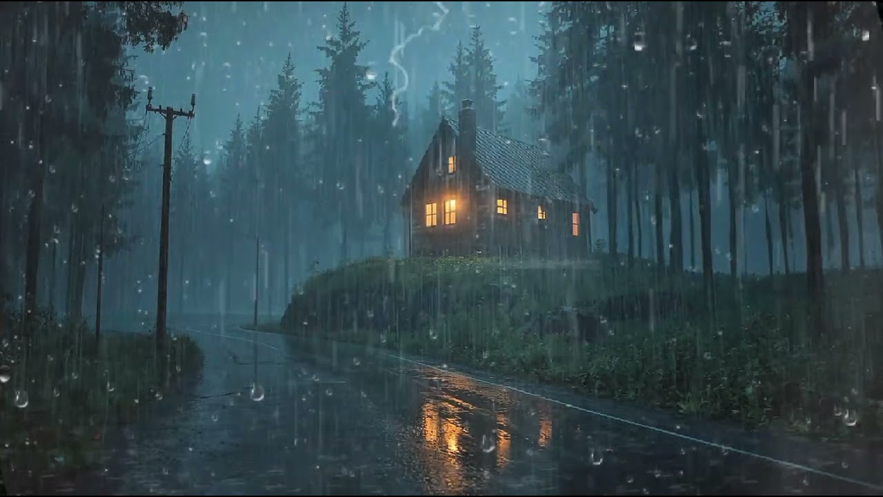 Sono profundo na cabine com o som reconfortante da chuva e do trovão | chuva suave e gotas para dorm