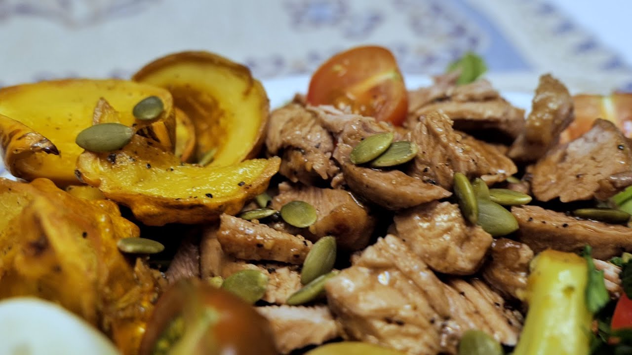Мясо индейки в яблочном уксусе с запеченной тыквой