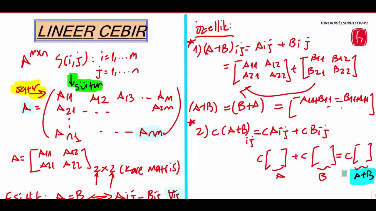 M&uuml;hendislik i&ccedil;in Lineer Cebir G&uuml;ncel-Matrisler ve &Ouml;zellikleri-(1)