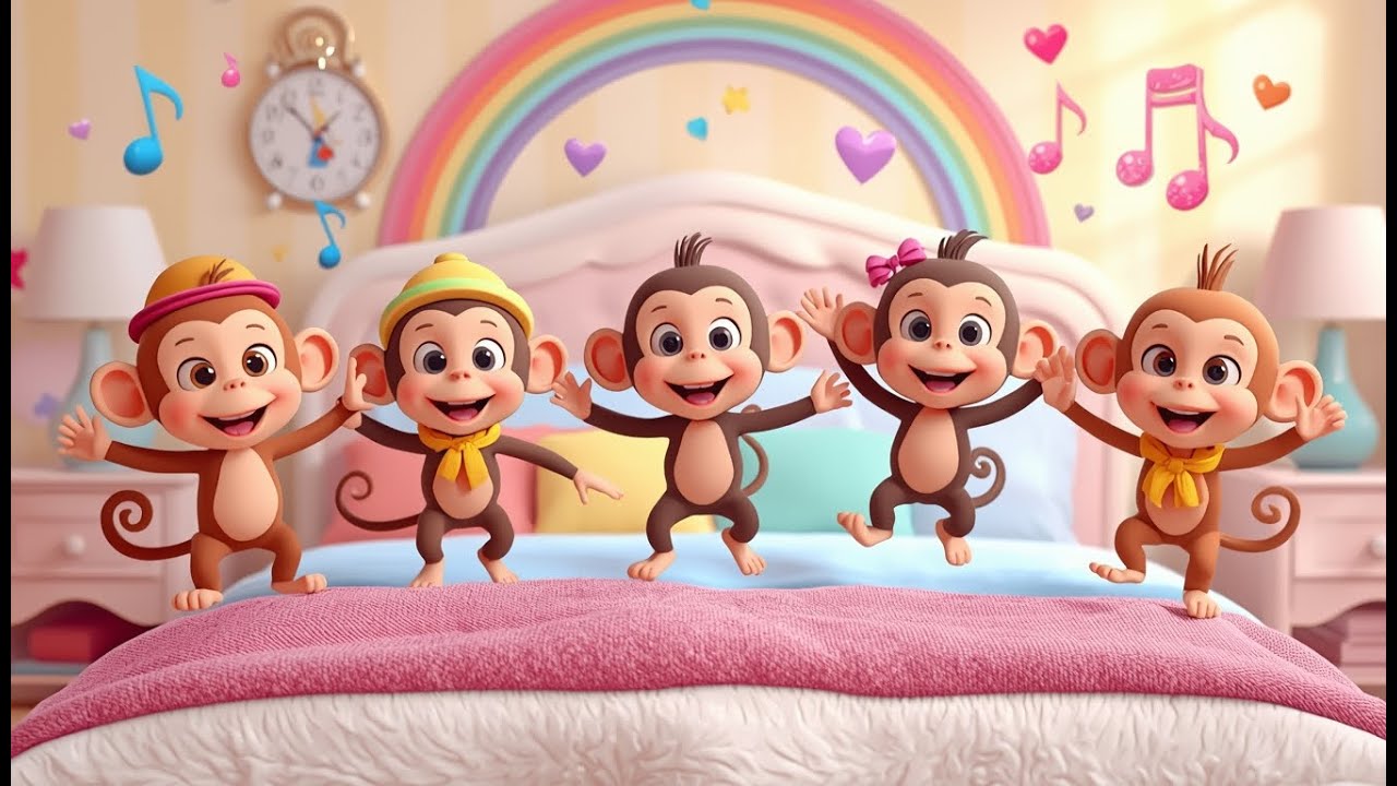 Five Twirly Monkeys Jumping on the Bed 🐒🛏️ | Fun Baby Songs