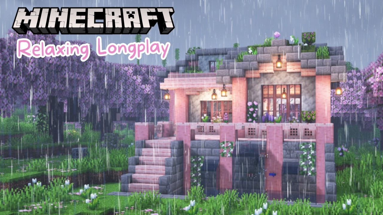Minecraft Longplay | Rainy Cherry Blossom Cottage in the Forest (no commentary)