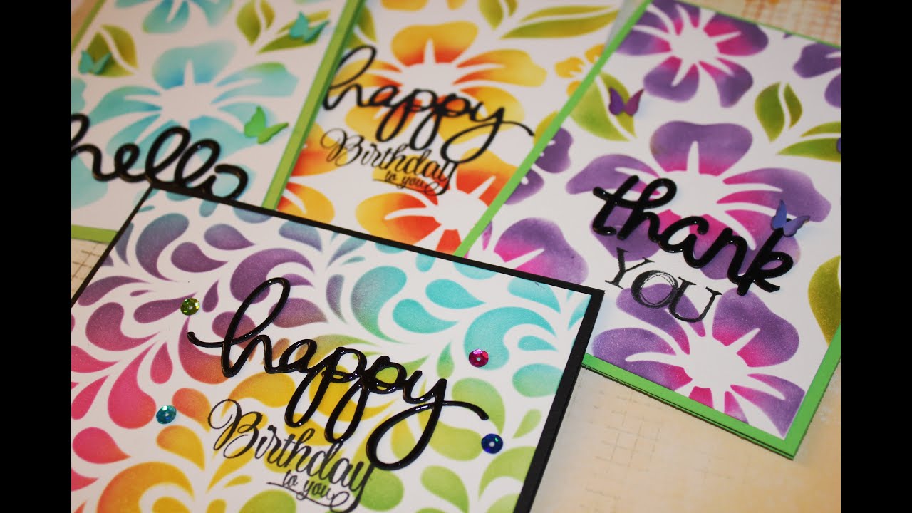 Making multiple cards using Distress Ink and stencils