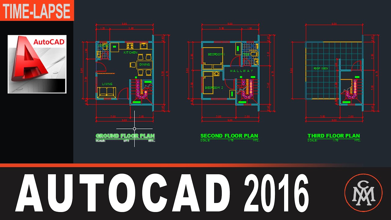 Autocad Floor Plan - 3 Storey House 5x5 m