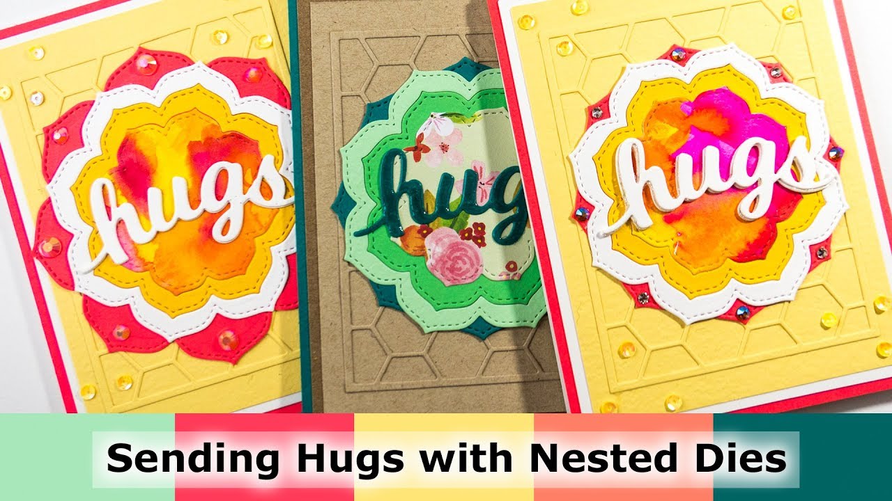Bright and Cheerful Hugs ~ Using Up Watercolor Scraps + Birch Press Design  Nesting Dies