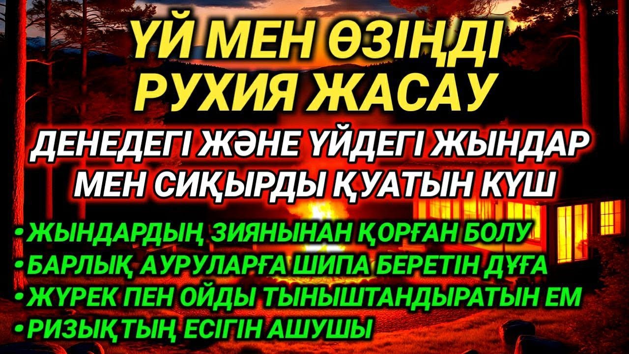 Үй мен денеден жындарды, шайтандарды және сиқырды қуатын рухия, жүрек пен ақылға тыныштық сыйлайды