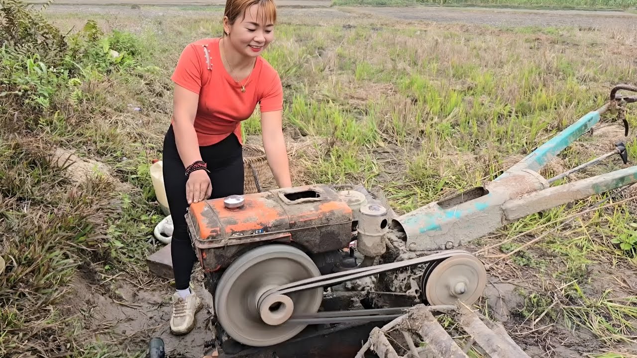 The girl repairs and restores a field harrow for her neighbor's younger brother.