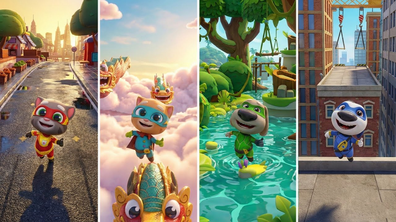 Talking Tom Hero Dash: Super Tom,Super Ginger,Super Ben,Super Hank (Android/iOS) Gameplay