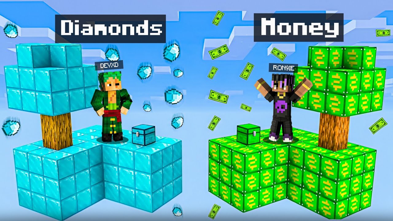 MONEY vs DIAMOND SKYBLOCK Challenge in Minecraft😱