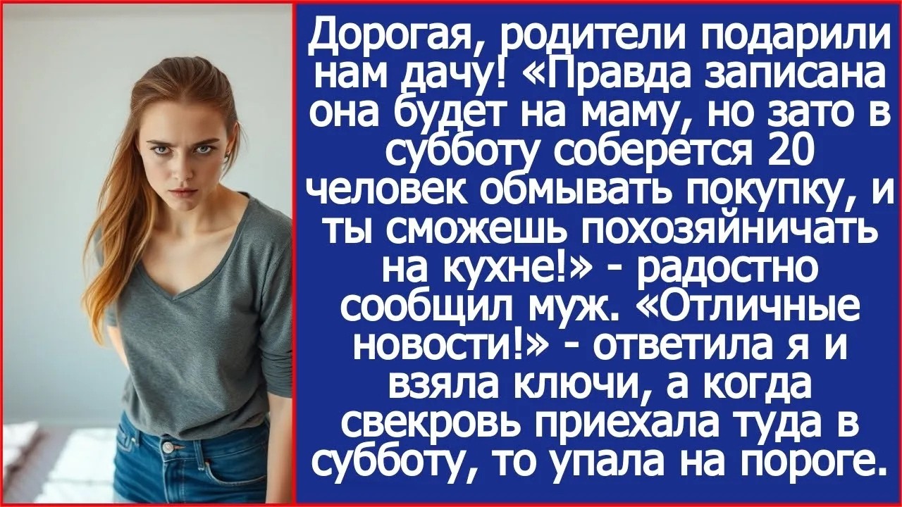 Дорогая, родители подарили нам дачу! Записана будет на маму, но ты будешь приезжать туда готови