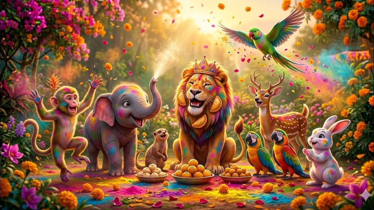 छोटी गिलहरी ने सिखाई होली की असली# holi story for kidsjungle# holistory#kids festival story