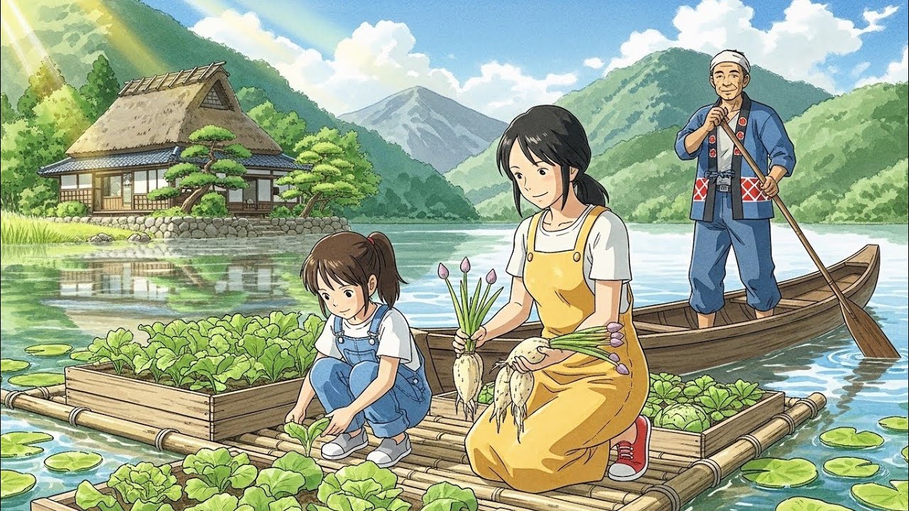 A Gentle Day on the Water 🌿 Floating Garden Life & Bamboo Cooking | Daily Ghibli ASMR