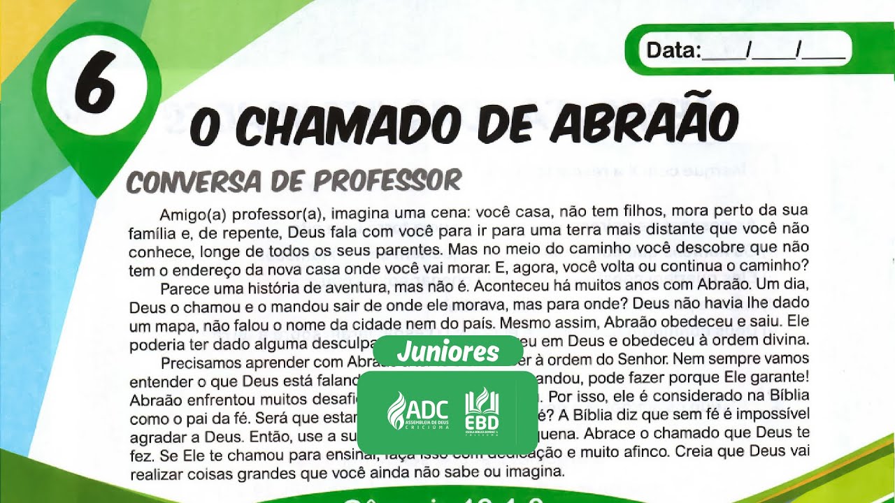 EBD Lição 06 | JUNIORES | O Chamado de Abraão.