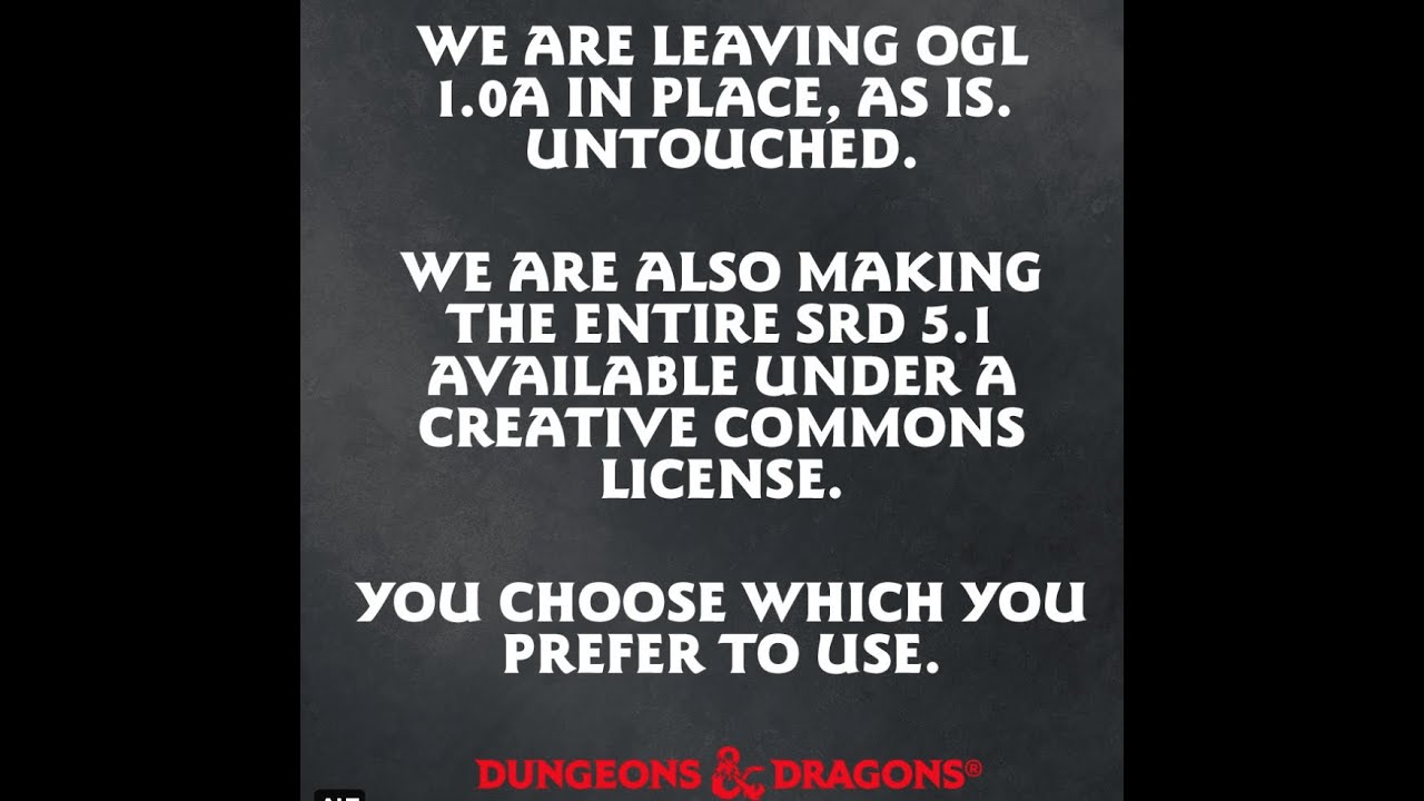 OGL 1.0a Stays! Entire SRD 5.1 ALSO Released under Creative Commons License - Not April Fools!
