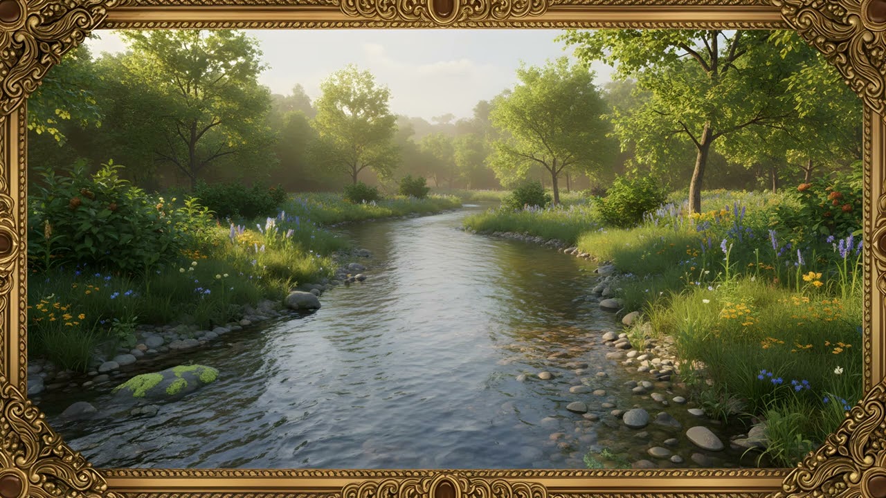 Gentle River in the Countryside | 8K Wall Art | 5 Hours TV Art | Live Nature Frame Full UHD