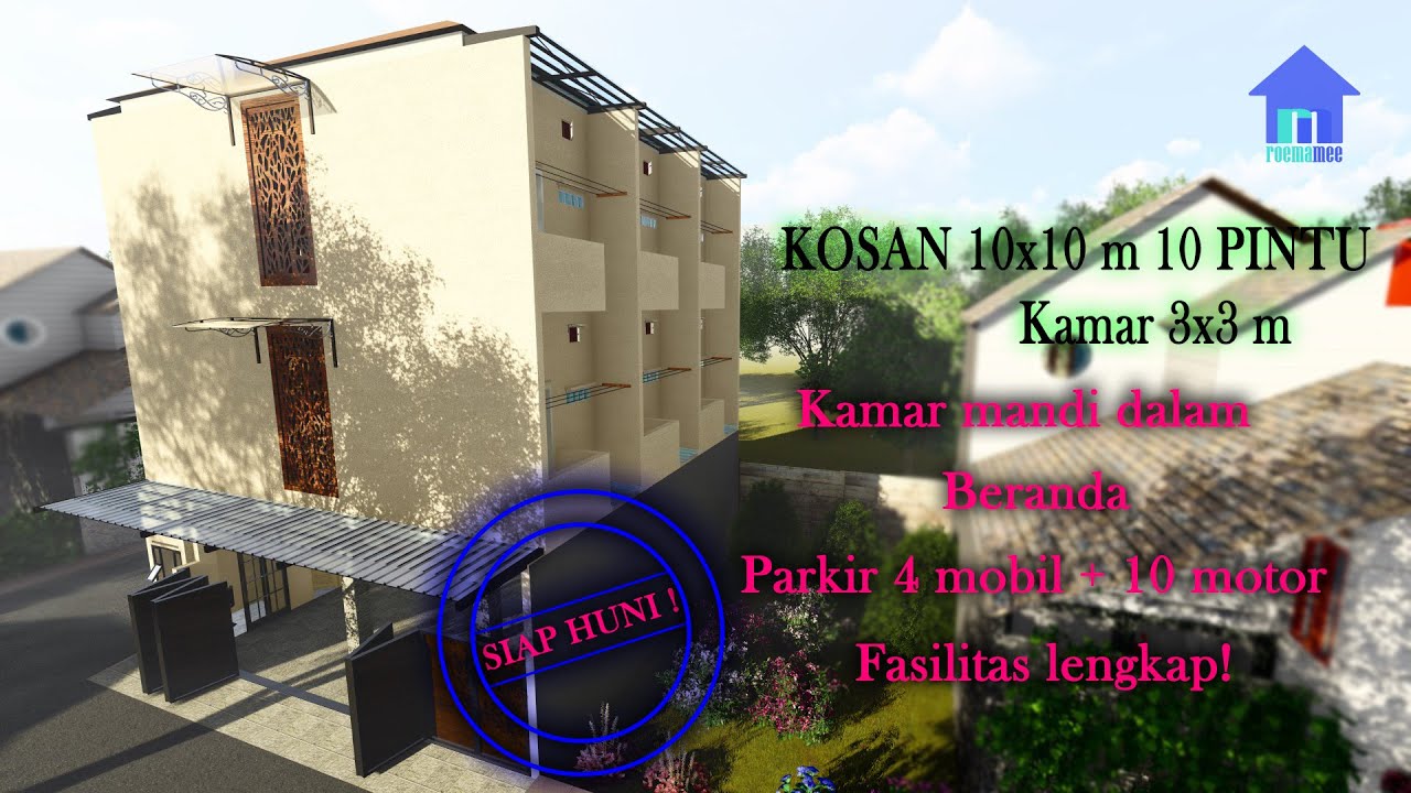 Desain KOST MINIMALIS 10x10 m 10 PINTU 3x3 m per kamar FASILITAS LENGKAP - eps2