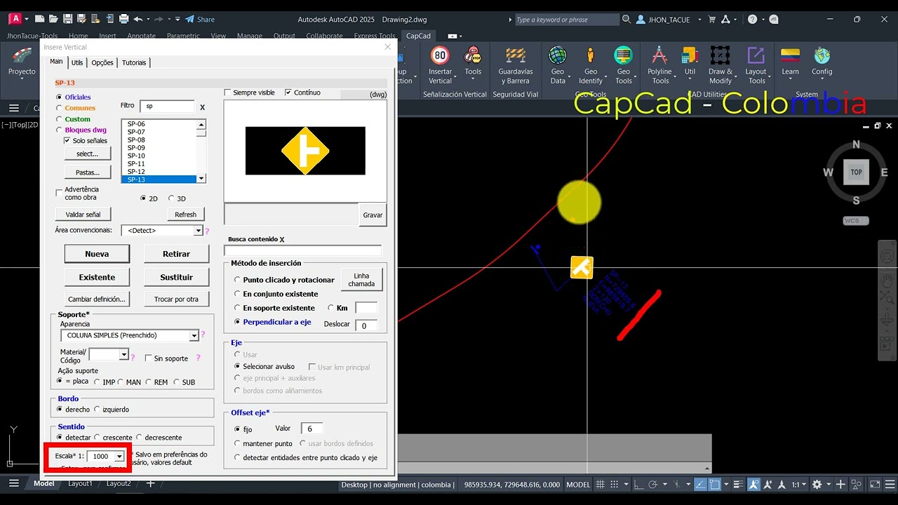 CapCad: Plugin CAD Señalizacion Vial - Introdución 1: Ejes y señales