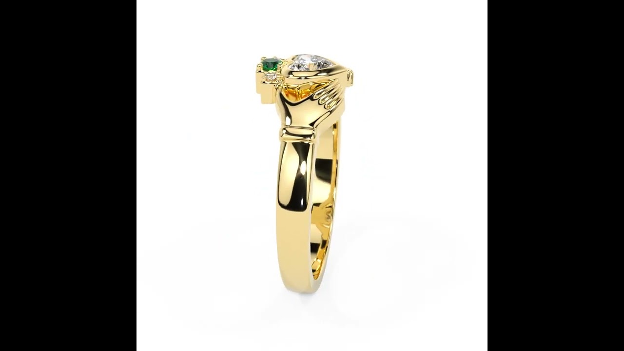 Gold Diamond Emerald Irish Claddagh Ring - Glencara.com