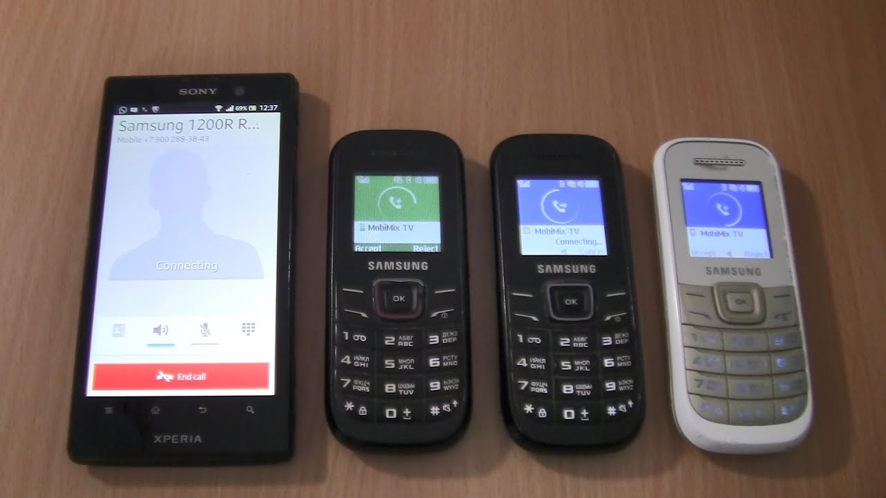 Incoming call & Outgoing call at the Same  2 Samsung 1200 M+1200R Red+Sony Xperia