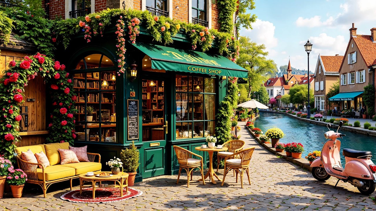 Calm Spring Jazz🎶☕Cozy Coffee Shop Ambience for Deep Focus ~ Smooth Jazz Music🐝