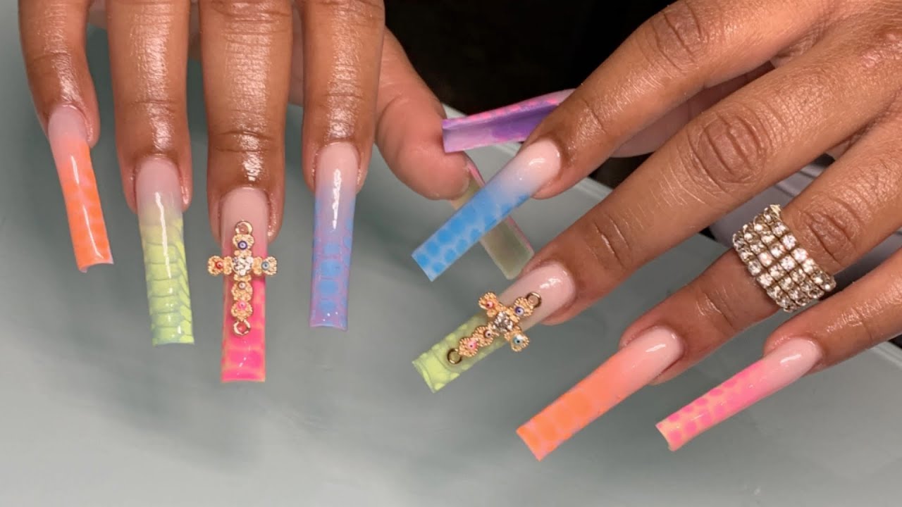 XXL FREESTYLE NAILS| OMBRÉ CROC DESIGN| WATCH ME WORK