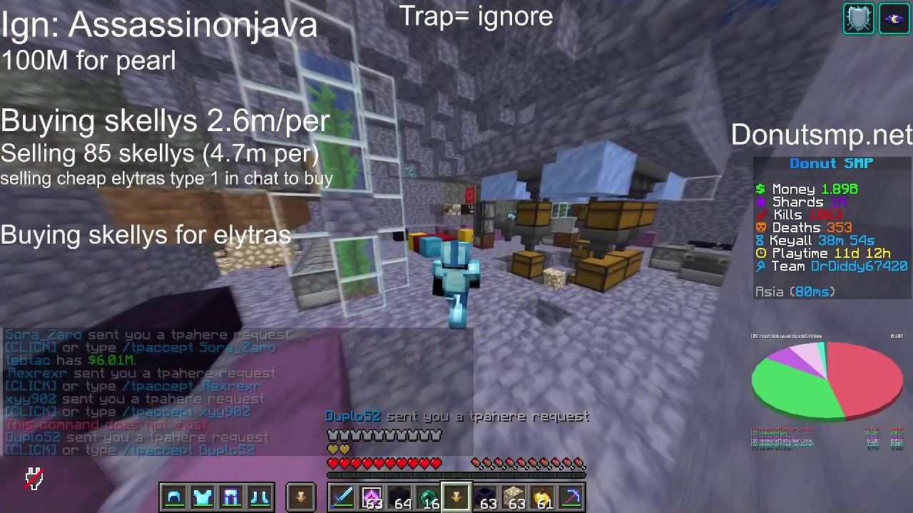 DonutSMP Live! 1 ELYTRA PER GOOD STASH OR BASE! Rating Bases 100M per base Buying skellys 2.5m/per