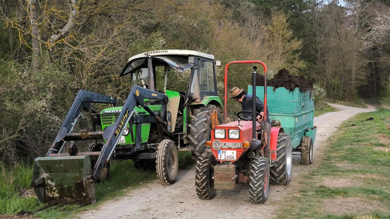 Ersteinsatz Rink Kompoststeuer im Weinberg, Sauerburger FSX 500 AS und Deutz D4506