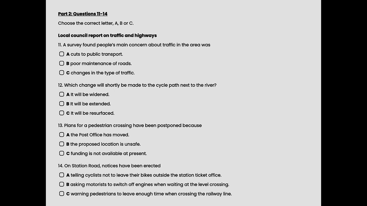 Listening part two (Local council report on traffic and highways) @ieltslisteningpro.24