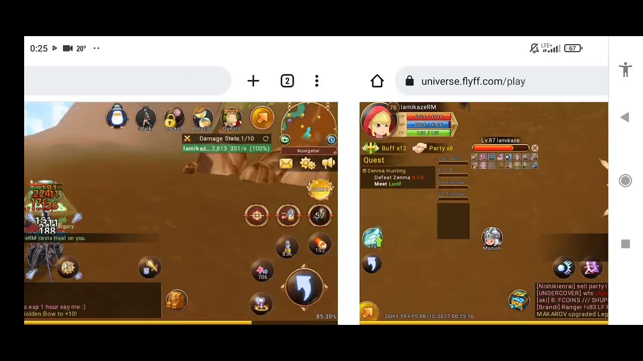 FlyFF Universe. Knight 87lvl AoE at Small Goungry, mobile version.