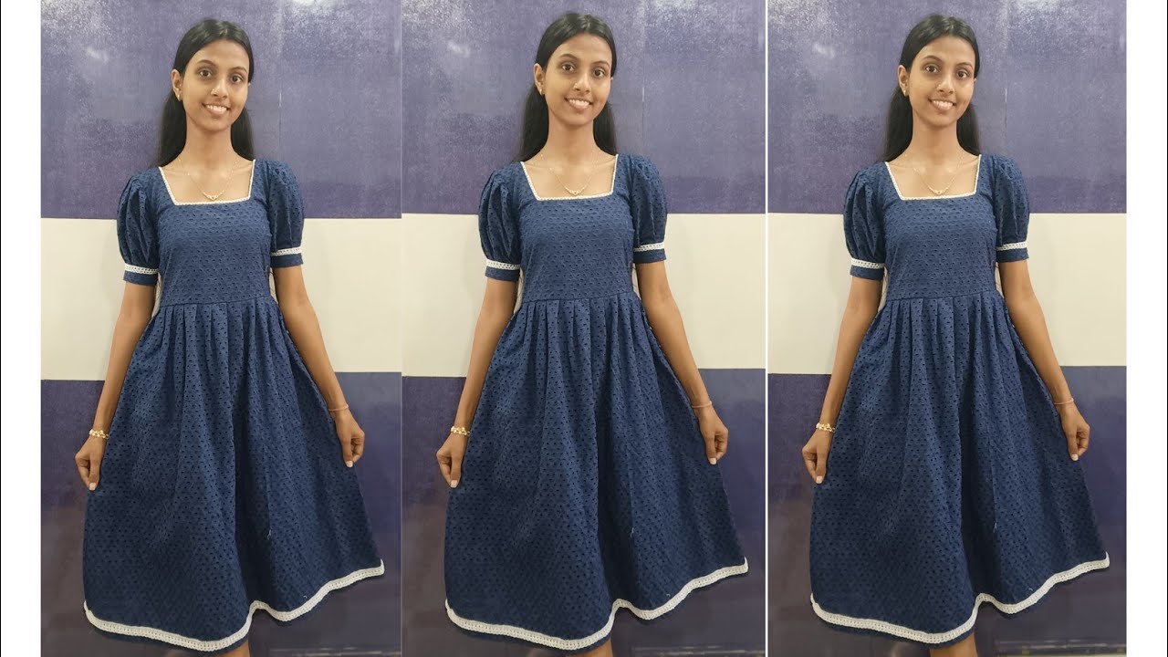 Simple Frock Cutting And Stitching / Square Neck With Balloon Sleeves 