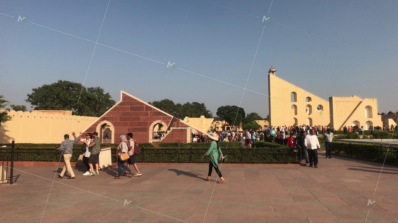 Jaipur, India - November 04, 2019: Jantar Mantar tourists walk around the territory of historical