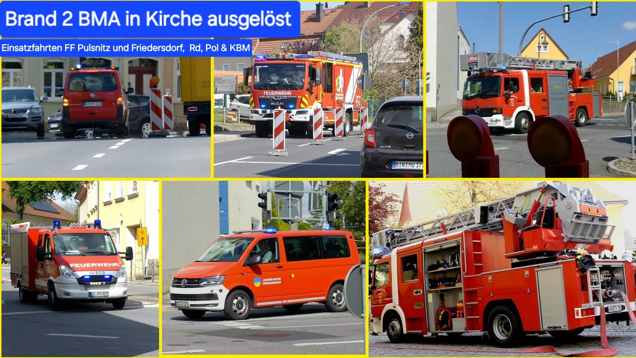 BMA in Kirche: Einsatzfahrten FF Pulsnitz, Großrörsdorf, Lichtenberg, RD und Pol + Eindrücke vor Ort