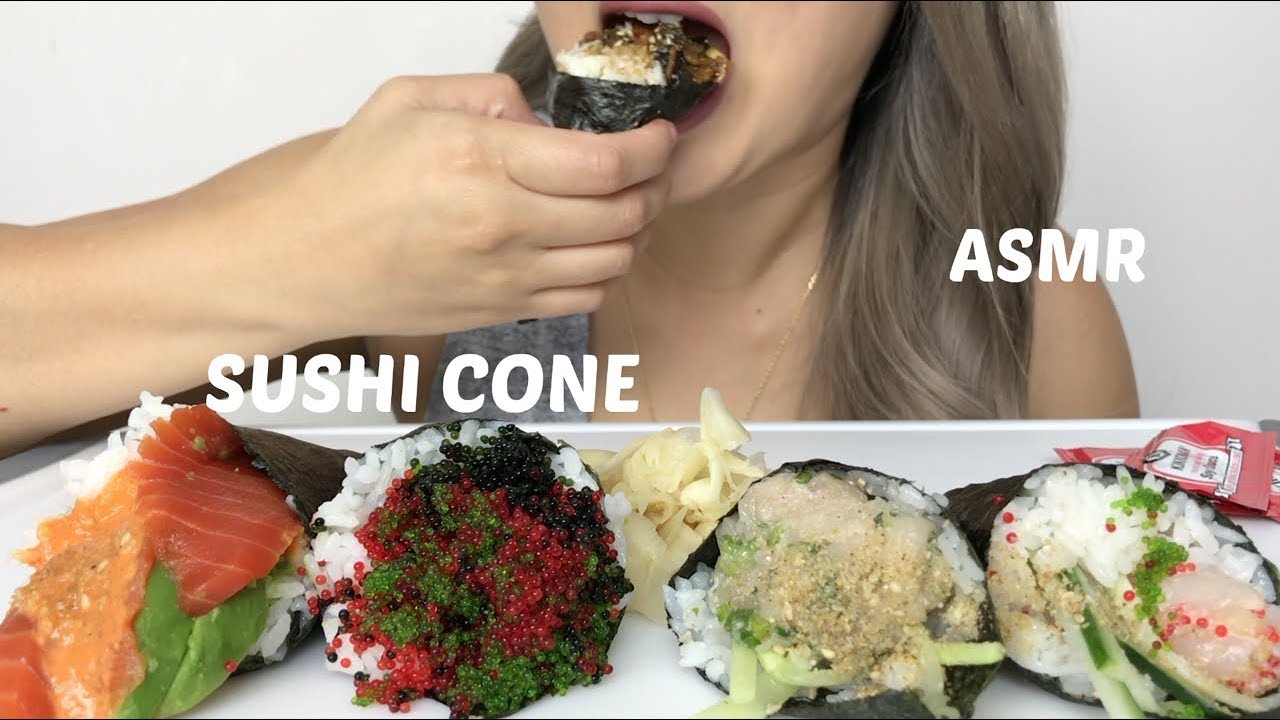 ASMR | SUSHI CONE (HAND ROLL) | NO TALKING EATING SOUNDS | N.E LETS EAT